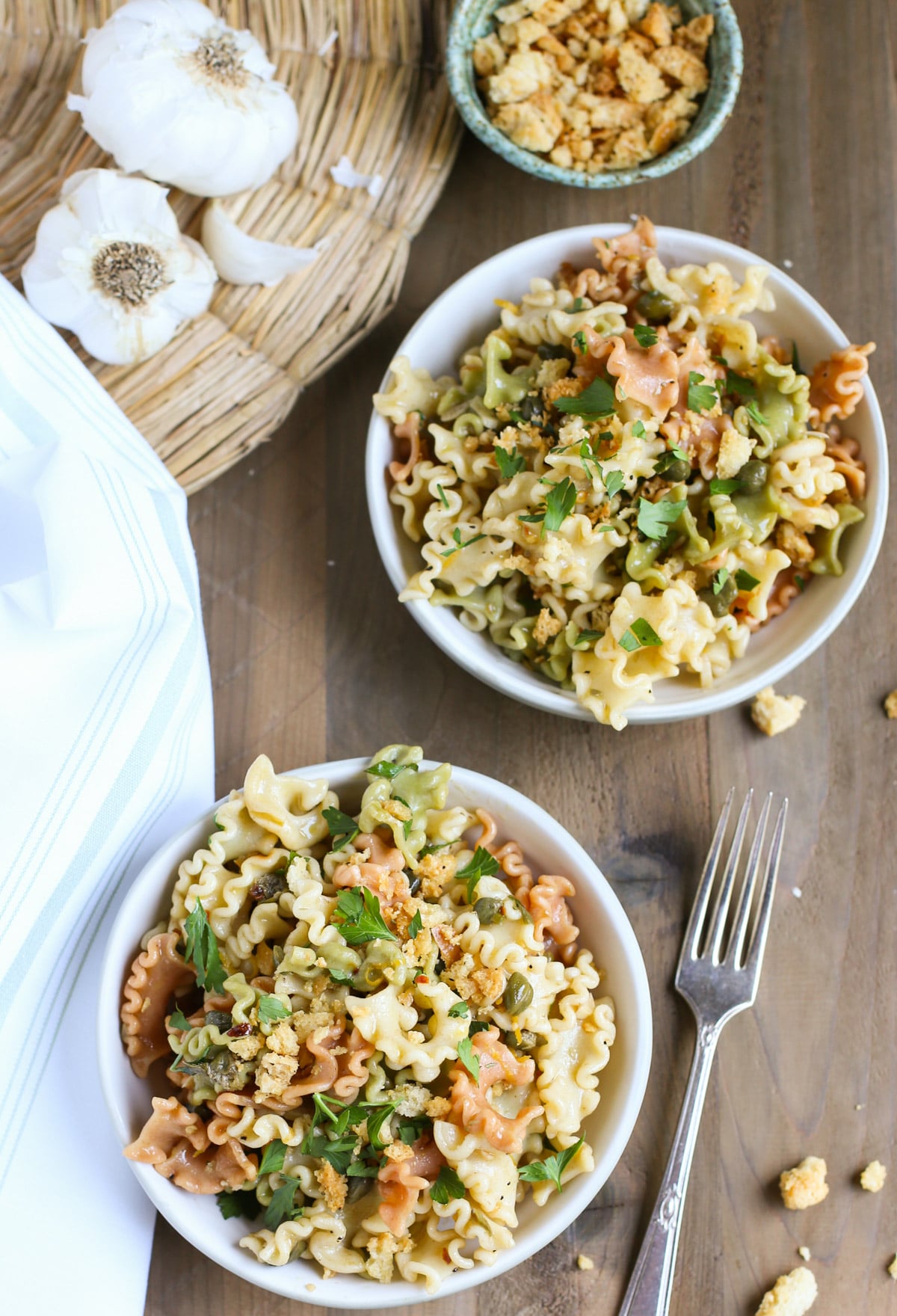 Aglio e Olio Pecorino Breadcrumbs | Garlicky Oil with Capers, Red Pepper Flakes, and Lemon - fab dinner with tons of flavor | World of Pastabilities