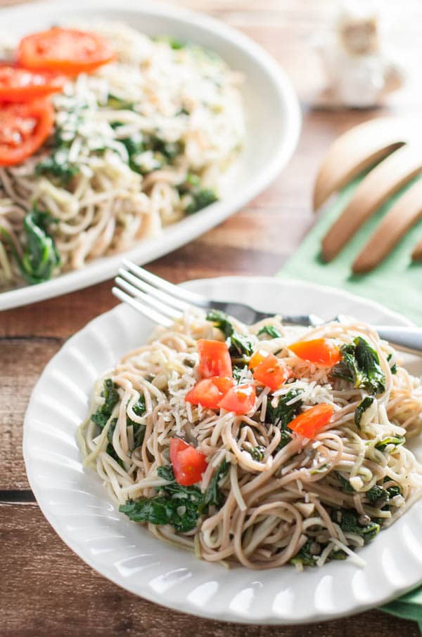 Angel Hair Pasta with Garlic and Spinach | WorldofPastabilities.com