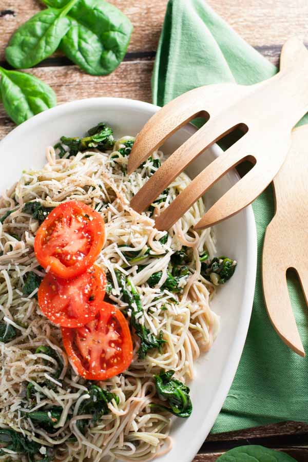 Angel Hair Pasta with Garlic and Spinach | WorldofPastabilities.com