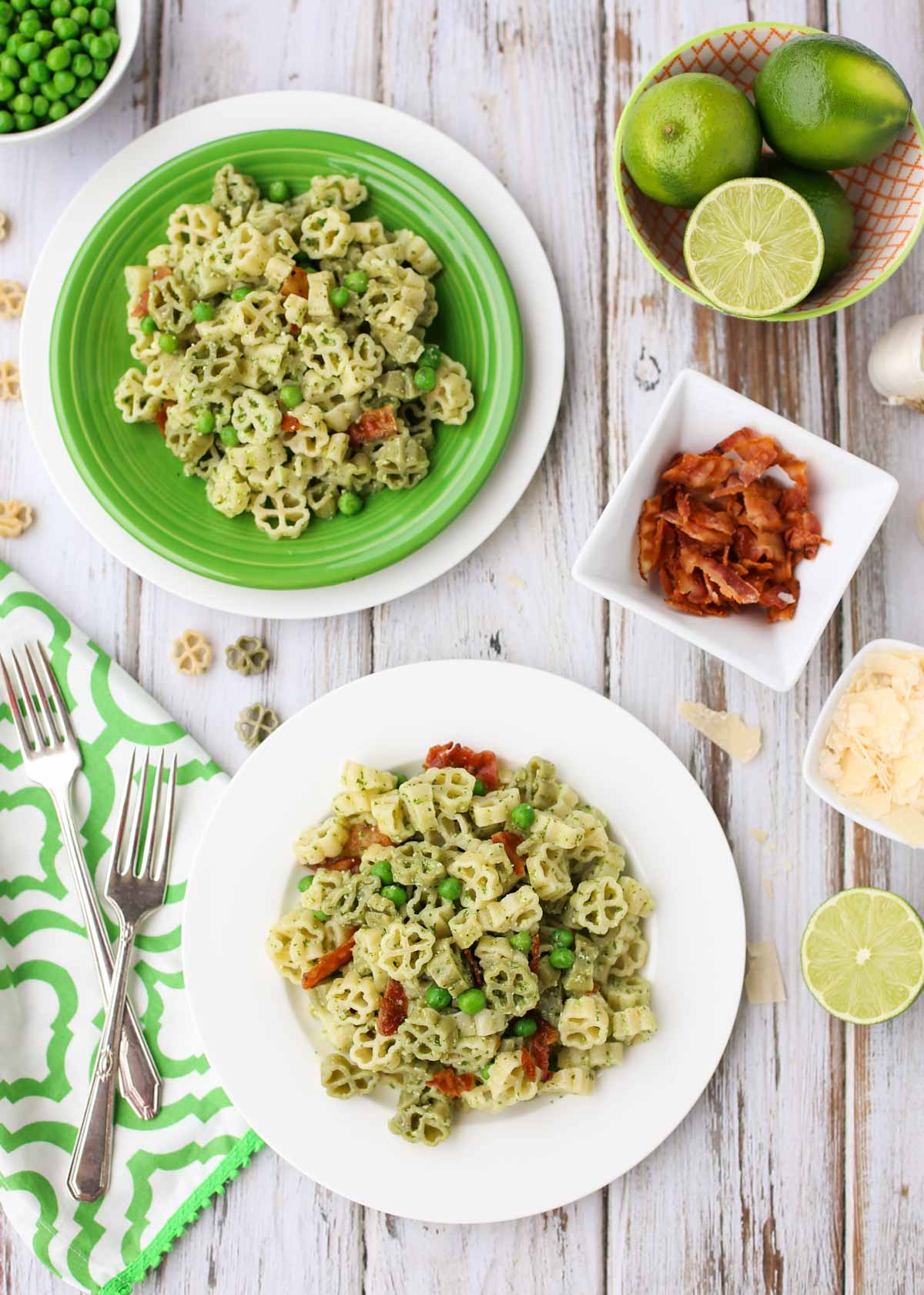 Arugula and Lime Pesto Pasta | A tangy and delicious combo for pesto! Add bacon, green peas, and make it your own! Yum! | WorldofPastabilities.com