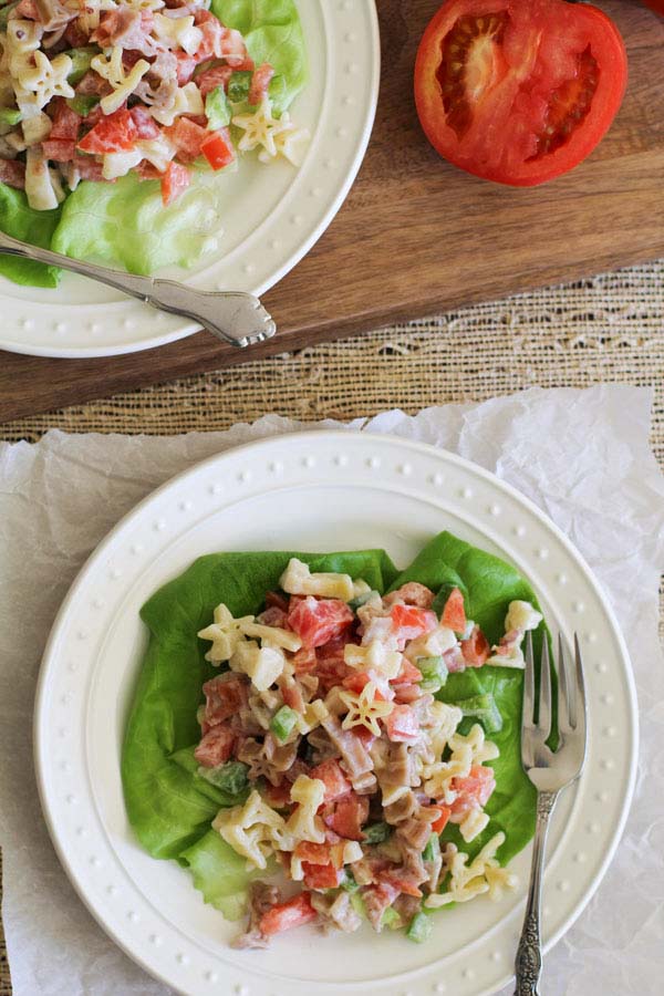 BLT Pasta Salad with Gymnastics Pasta | WorldofPastabilities.com