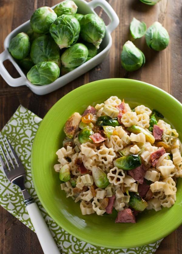 Bacon Brussels Sprout and Corned Beef Pasta | WorldofPastabilities.com