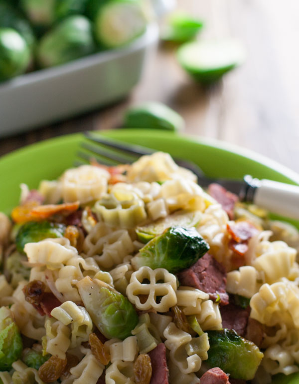 Bacon Brussels Sprout and Corned Beef Pasta | WorldofPastabilities.com