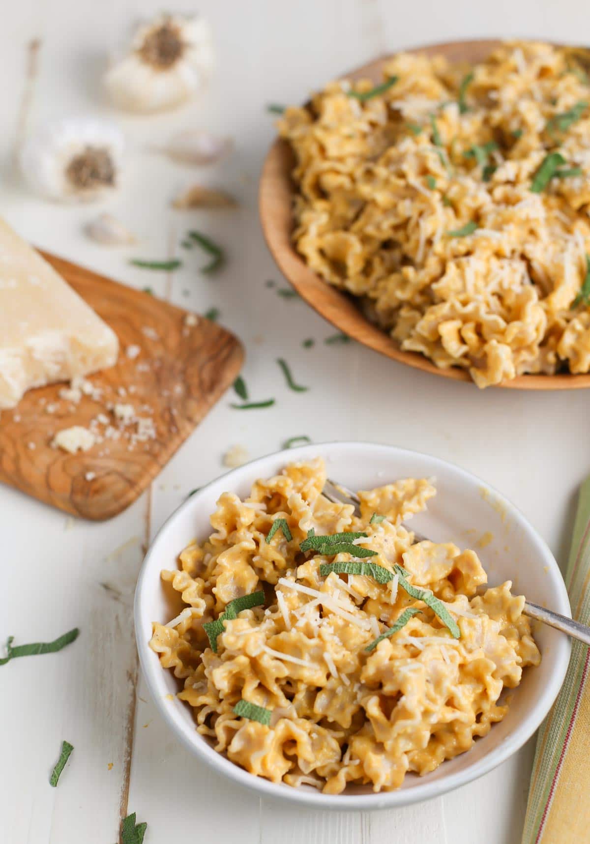 Butternut Squash Alfredo | Two bowl of Good Day Pasta with Alfredo sauce and grated Parmesan