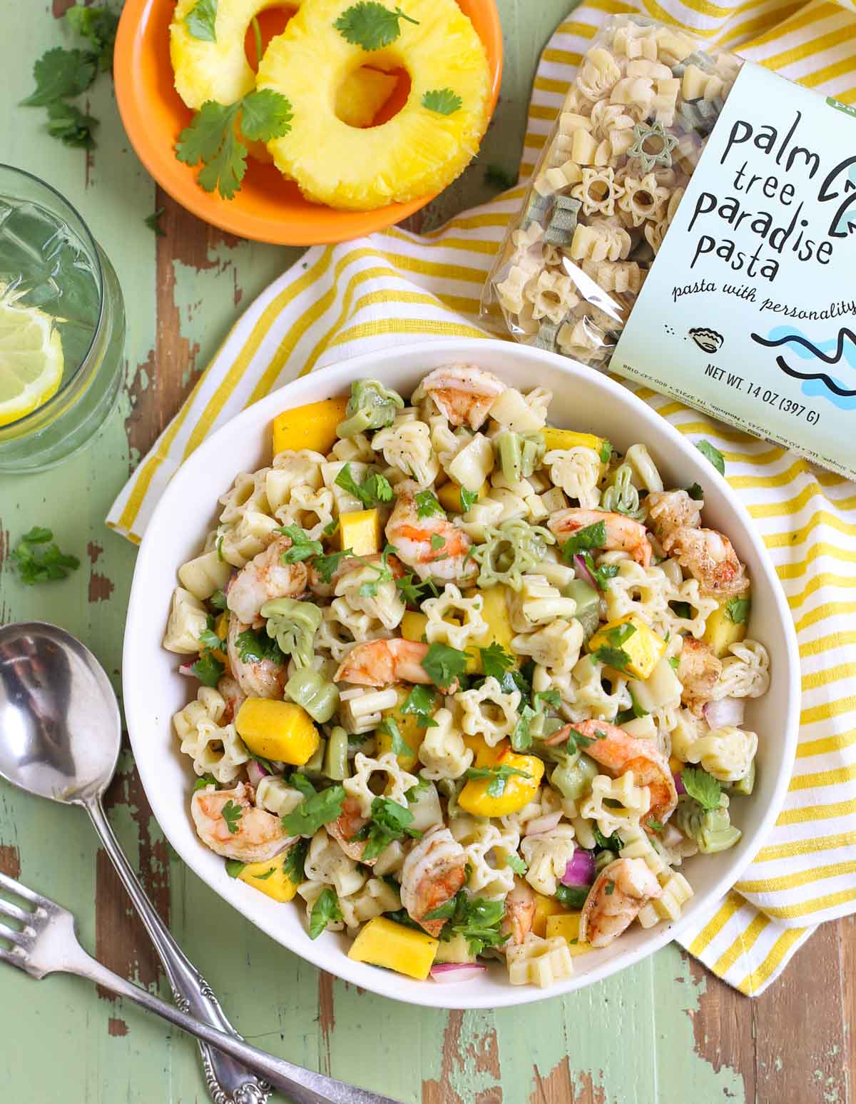 Caribbean Pasta Salad with image of Palm Tree Pasta Bag