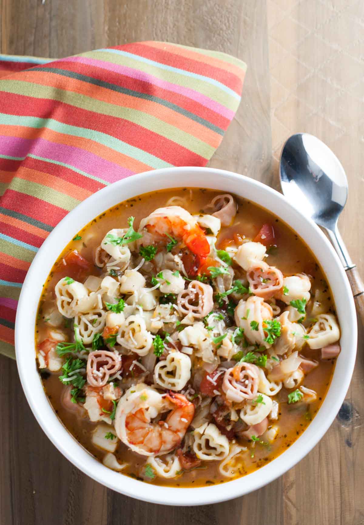 Cioppino with Heart Pasta | WorldofPastabilities.com | Fabulous fish stew with tons of flavor and texture! Delish to serve to your Valentine, also an easy make ahead dish for your guests on any night! Healthy and a WOW!