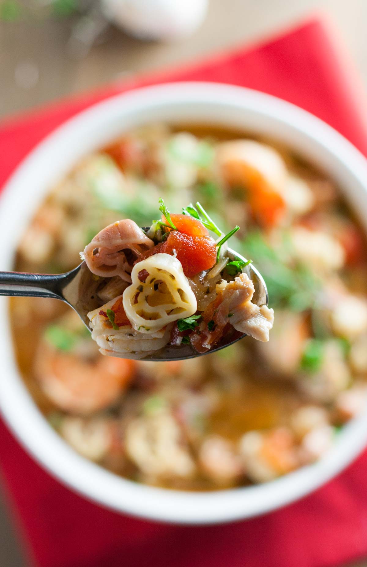 Cioppino with Heart Pasta | WorldofPastabilities.com | Fabulous fish stew with tons of flavor and texture! Delish to serve to your Valentine, also an easy make ahead dish for your guests on any night! Healthy and a WOW!