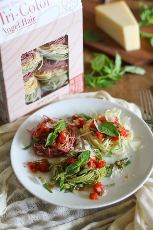 Classic Tomato And Basil Pasta with Tri-Color Angel Hair | WorldofPastabilities.com