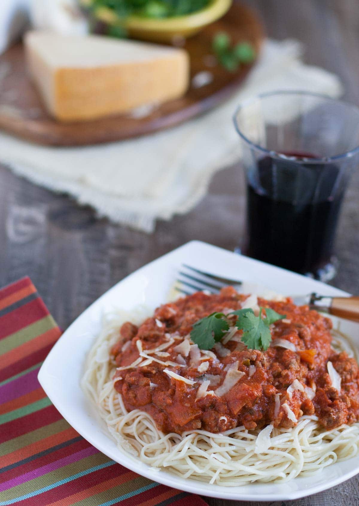 Creamy Taco Bolognese | WorldofPastabilities.com | Flavorful combo of traditional bolognese with fresh jalapenos, cilantro, taco seasoning, and sour cream...your taste buds and family will thank you!