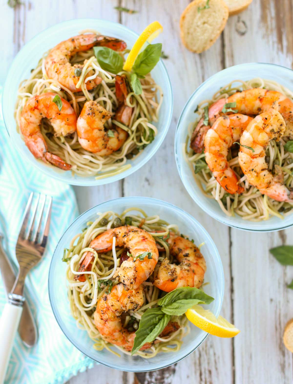 Creole Shrimp with Lemon Basil Pasta | Delicious Creole Spicy Shrimp atop a tangy lemon pasta, a perfect blend of flavors and textures! Serve for dinner at the beach or any poolside gathering. A wonderful simple treat for all! Yum! | WorldofPastabilities.com