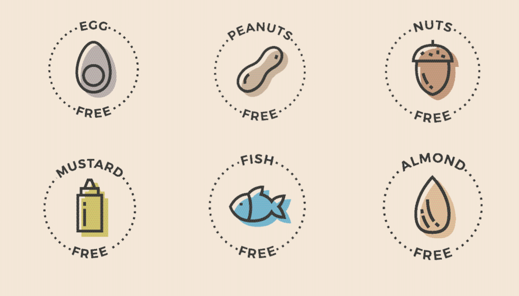 egg-free, nut-free, peanut-free, mustard-free, fish-free, almond-free