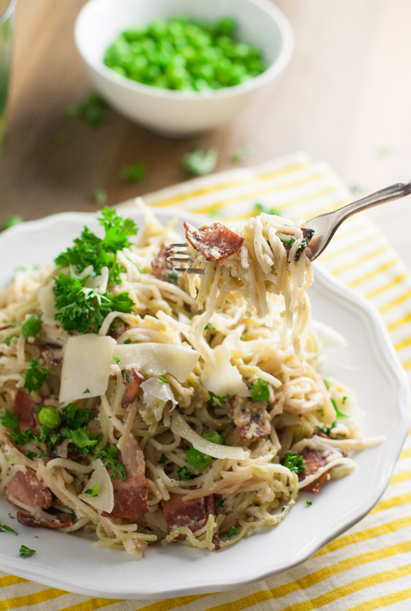 Light Angel Hair Carbonara | WorldofPastabilities.com