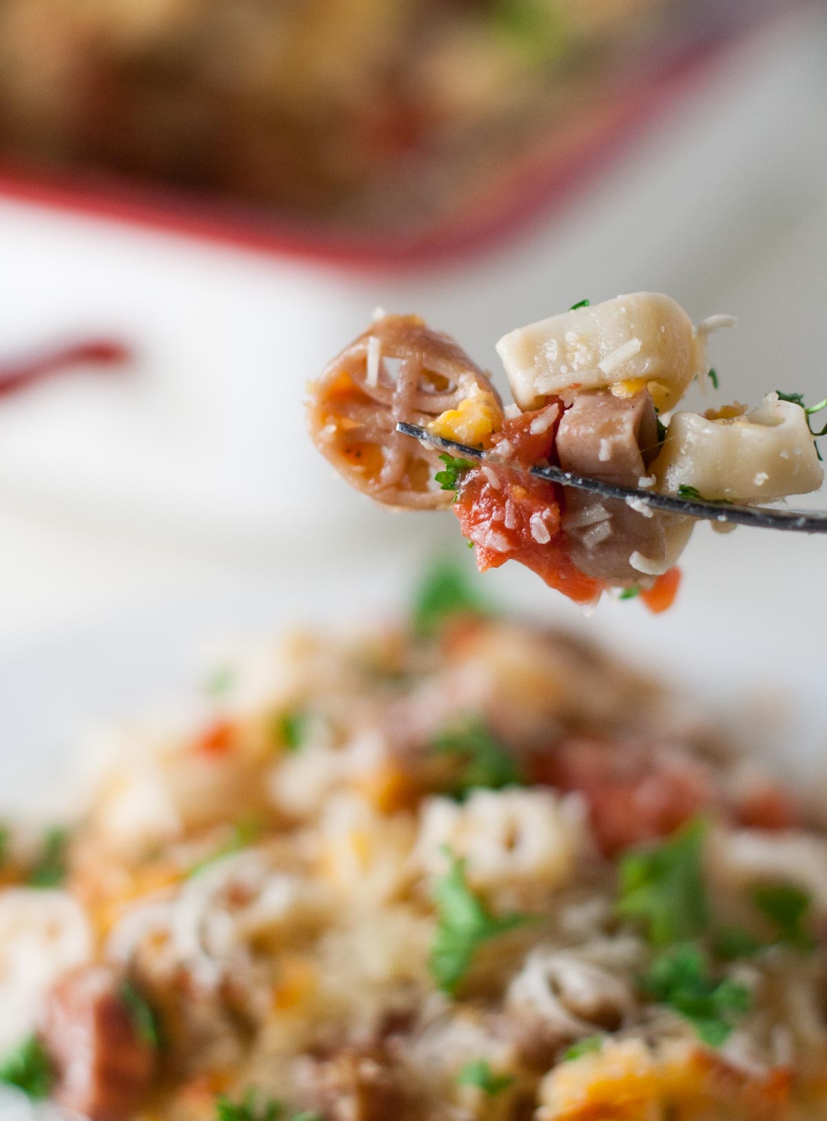 Light Mac and Cheese with Tomatoes | WorldofPastabilities.com | Fabulous mac and cheese side dish lightened up with less butter. Great flavor with herbs and panko on top!