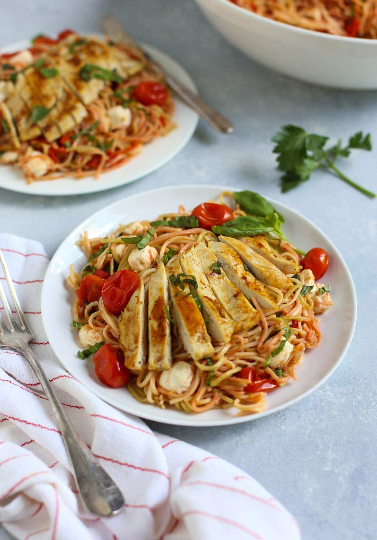 Margherita Pasta with Chicken | Take your favorite pizza and make a wonderful pasta dish! Simple, fresh, and delicious! Add chicken to take it up a notch...yum! | Pastashoppe.com