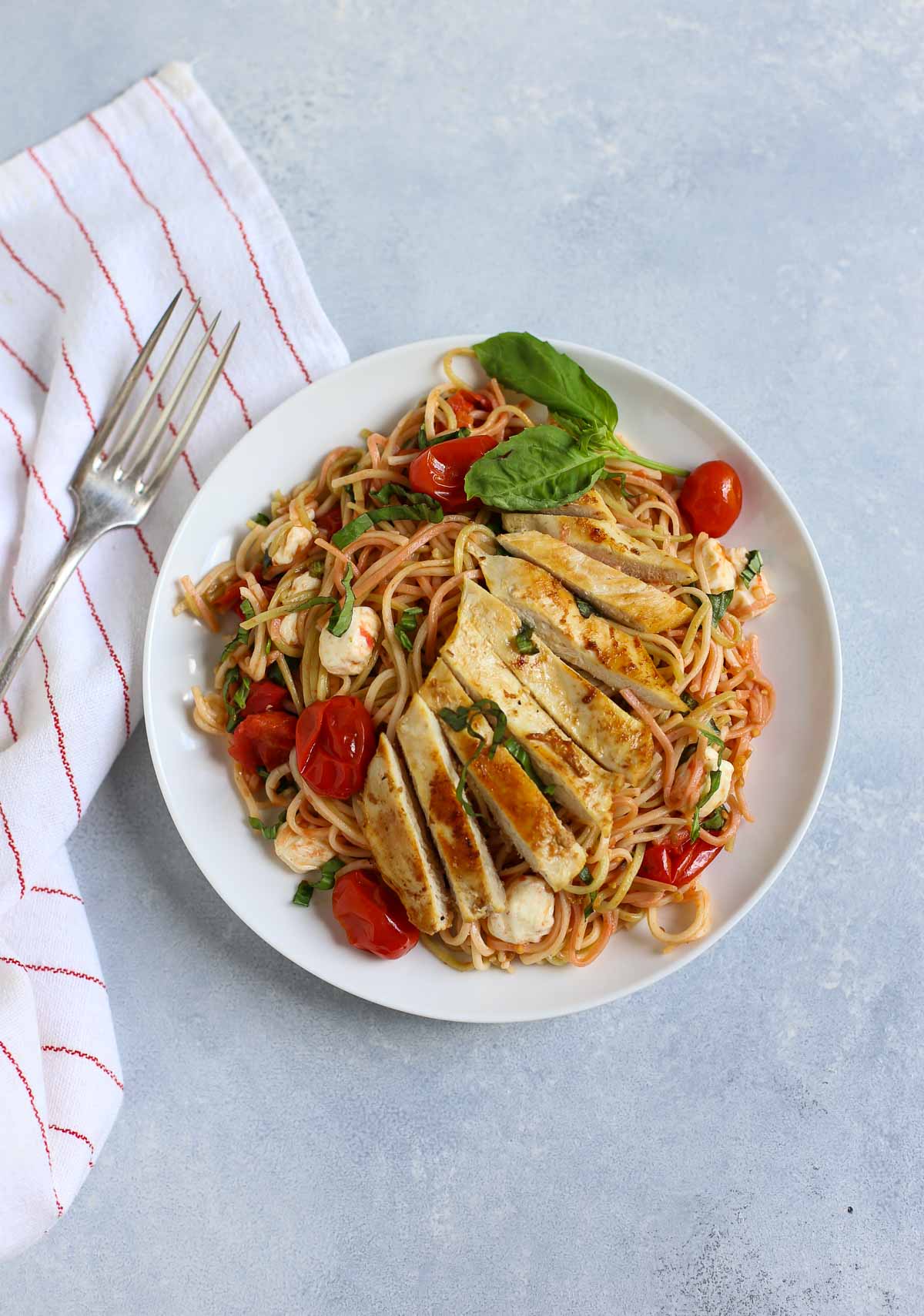 Margherita Pasta with Chicken | Take your favorite pizza and make a wonderful pasta dish! Simple, fresh, and delicious! Add chicken to take it up a notch...yum! | Pastashoppe.com