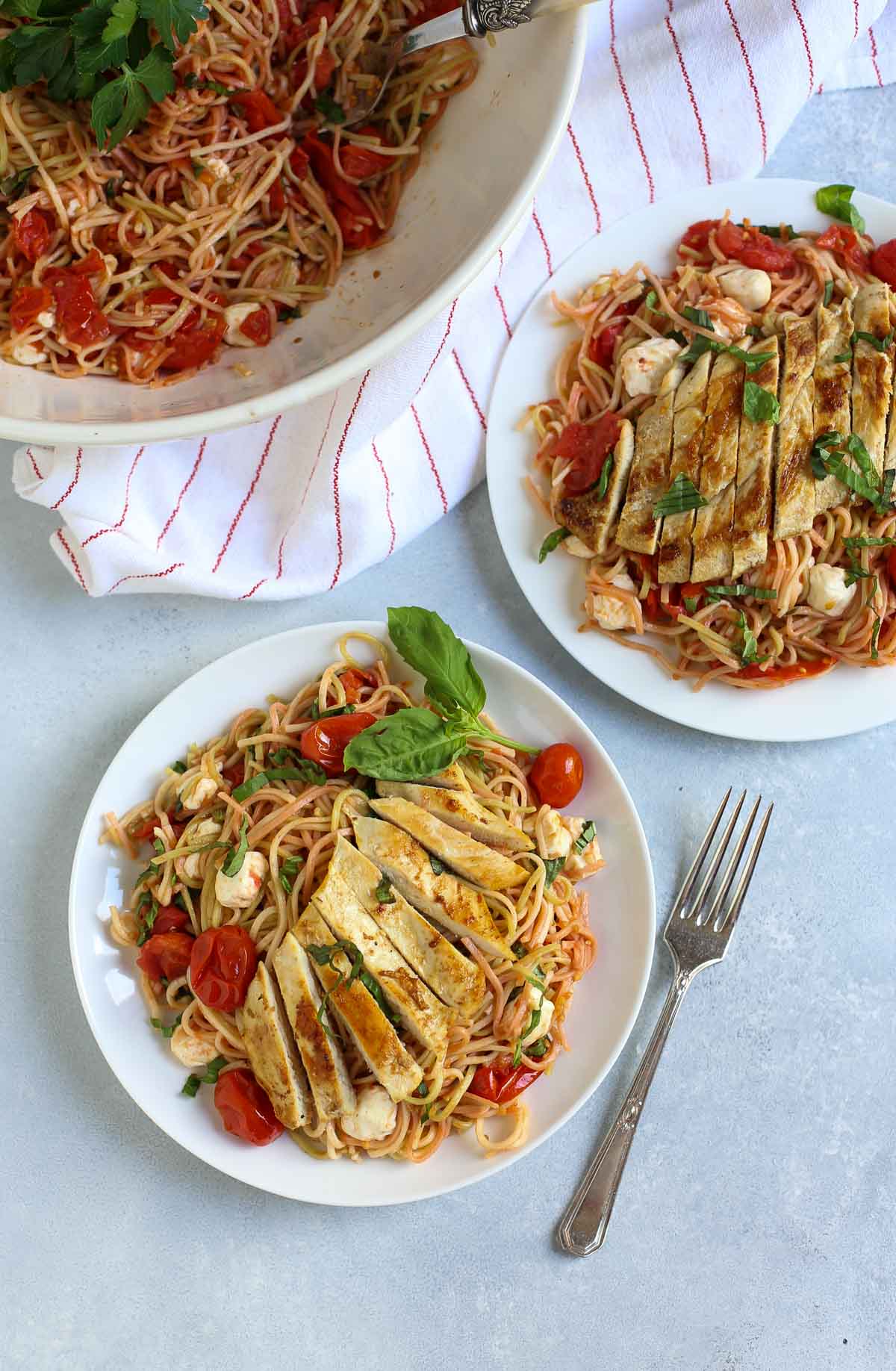 Margherita Pasta with Chicken | Take your favorite pizza and make a wonderful pasta dish! Simple, fresh, and delicious! Add chicken to take it up a notch...yum! | Pastashoppe.com