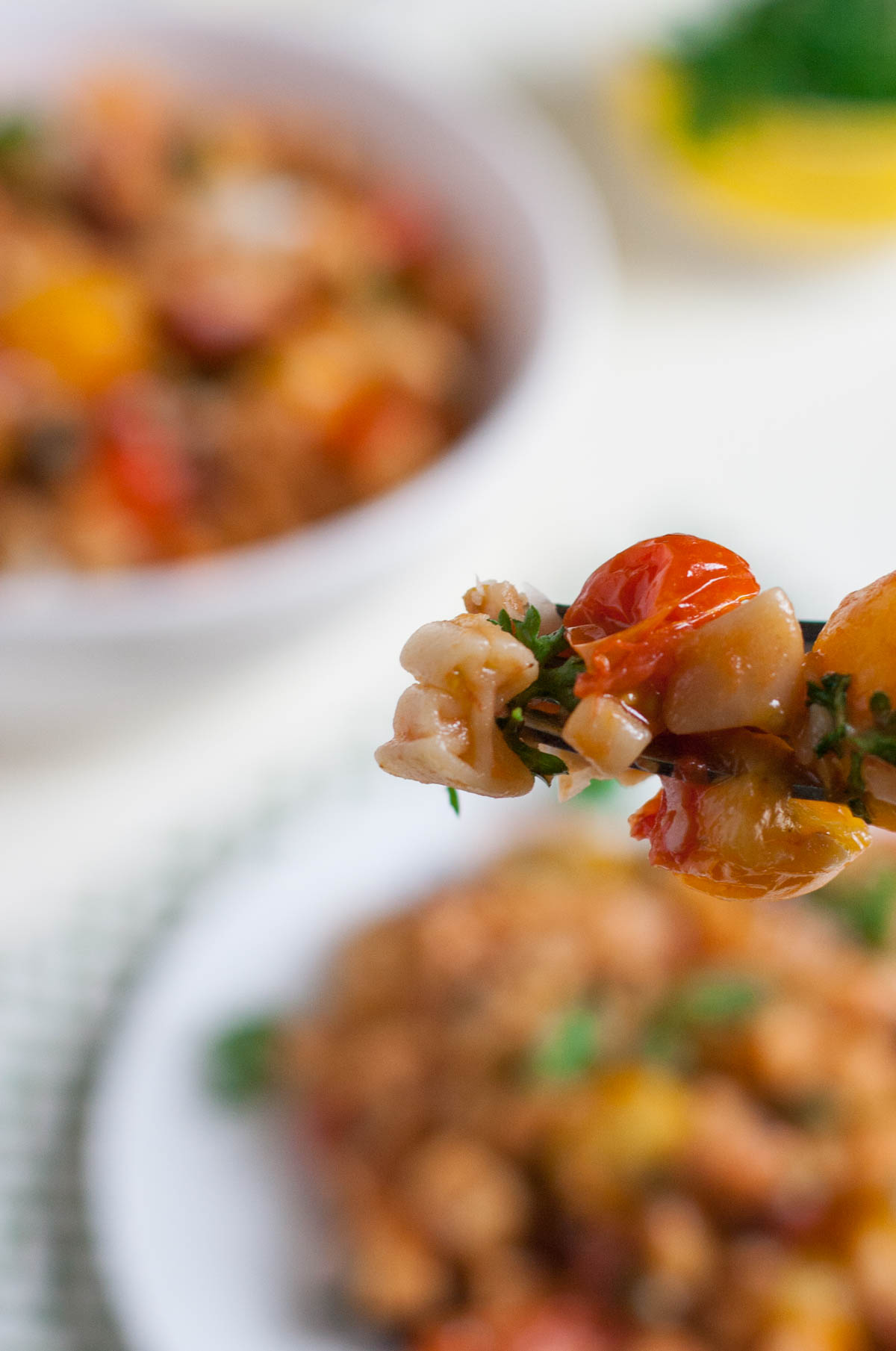 One Pot Pasta Puttanesca | WorldofPastabilities.com | Bright fresh flavors add zest to this traditional Italian dish. One pot makes it simple and easy!