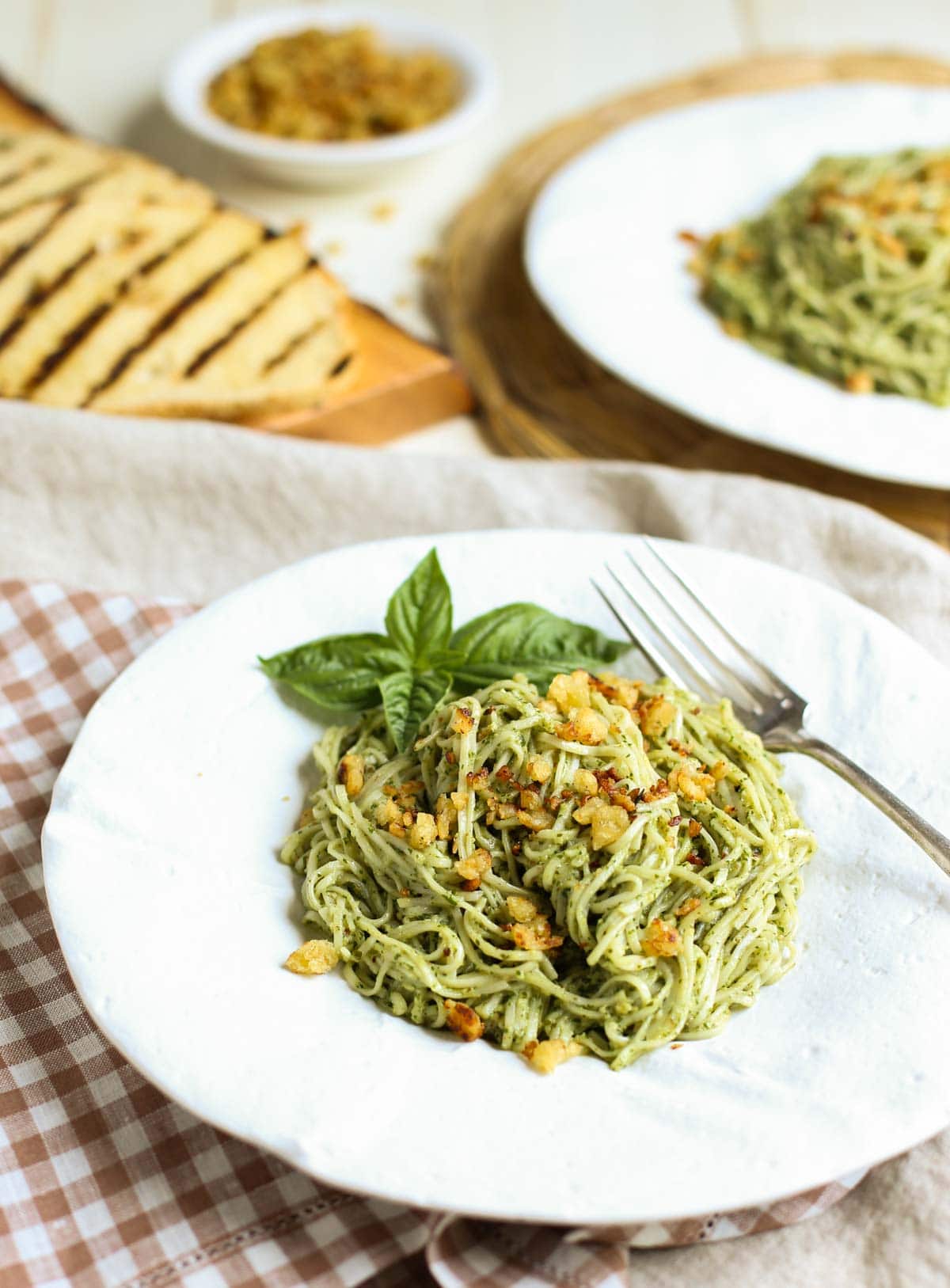 Pecan Pesto with Garlicky Breadcrumbs | One of the best EVER! recipes. The garlicky breadcrumbs with lemon zest make the dish. Serve alone or with grilled shrimp or salmon. | WorldofPastabilities.com