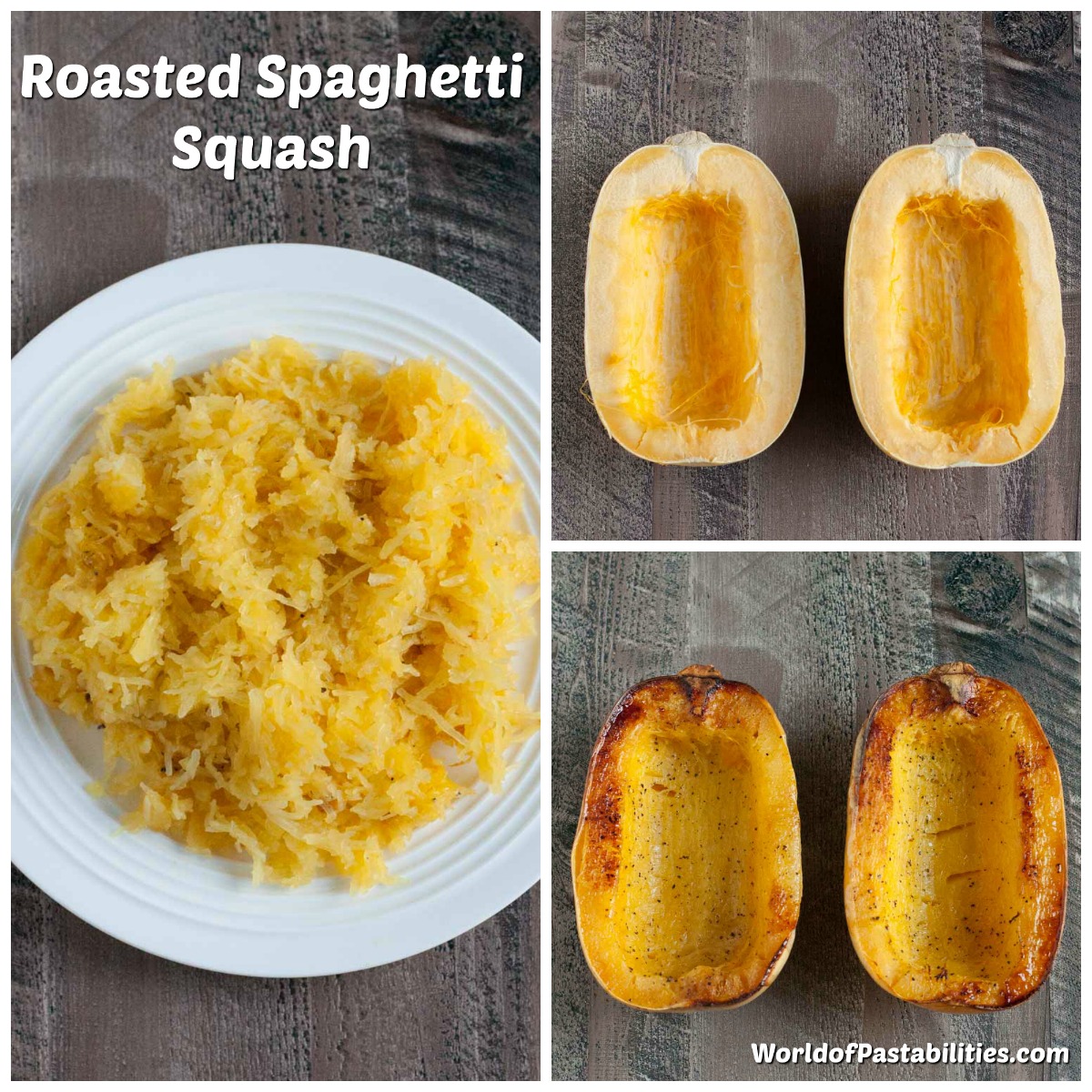 Roasted Spaghetti Squash | WorldofPastabilities.com | Easy to roast and delicious in flavor - healthy and tastes like pasta!