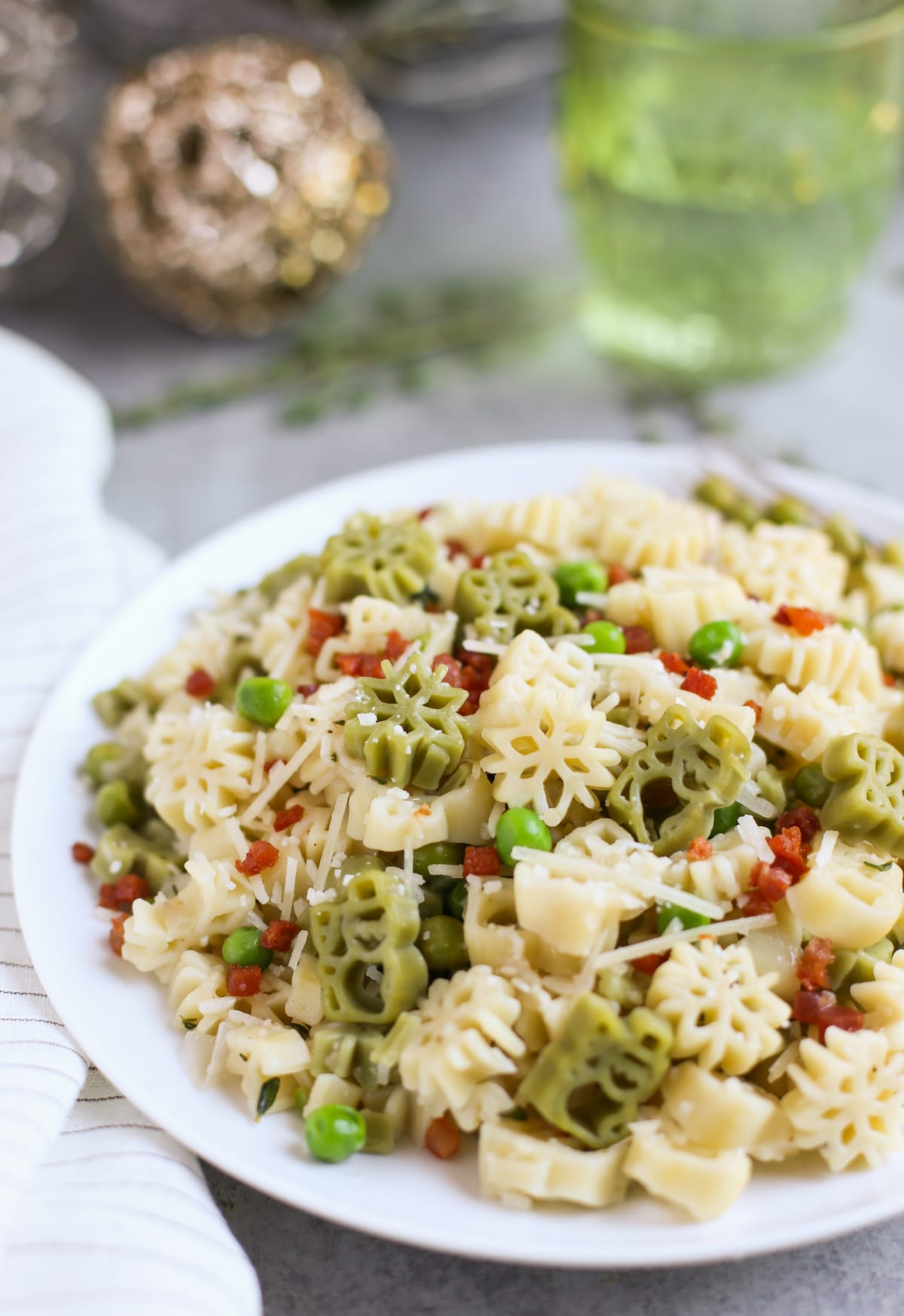 Snowman Pasta with Crispy Pancetta Peas and Parmesan | World of Pastabilities