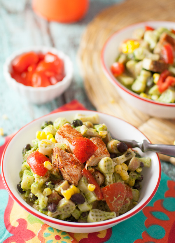 Southwest Chicken Pasta with Avocado Sauce | WorldofPastabilities.com