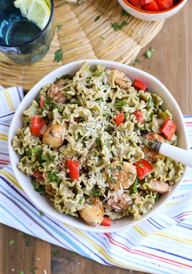 Spinach Basil Garlic Pasta Light Creamy Seafood | Simple and Delicious recipe with lots of flavor and great texture | World of Pastabilities